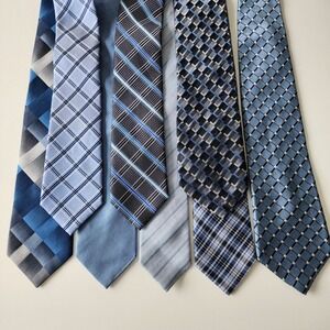 Necktie Lot of 8 Blue Ties Nautica Ralph Lauren Plaid Silk Geometric Grad Event